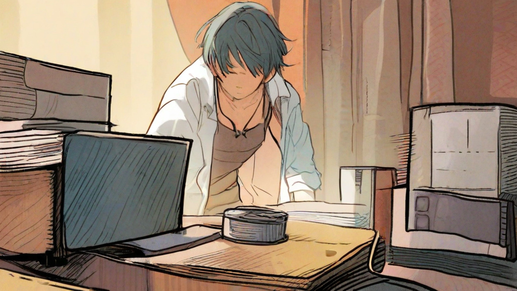 孤独にコツコツ頑張る雰囲気のイラスト