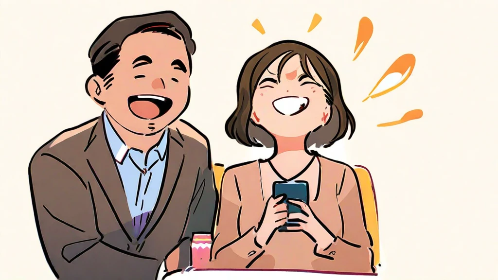 スマホを触りながら笑顔の40代サラリーマンと主婦