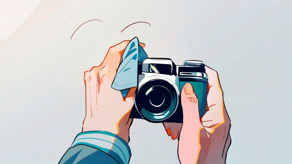 カメラを拭いている