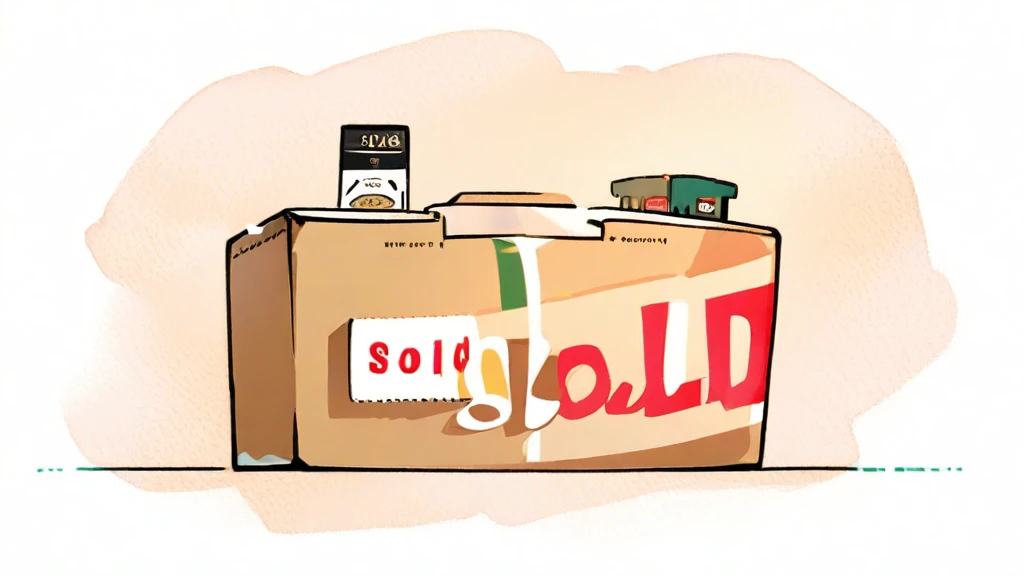 ダンボールを梱包しててSOLDの文字が入ったイラスト