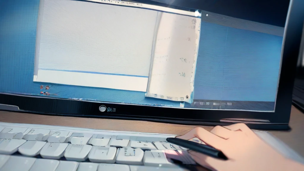 PC画面に記事を書いている人